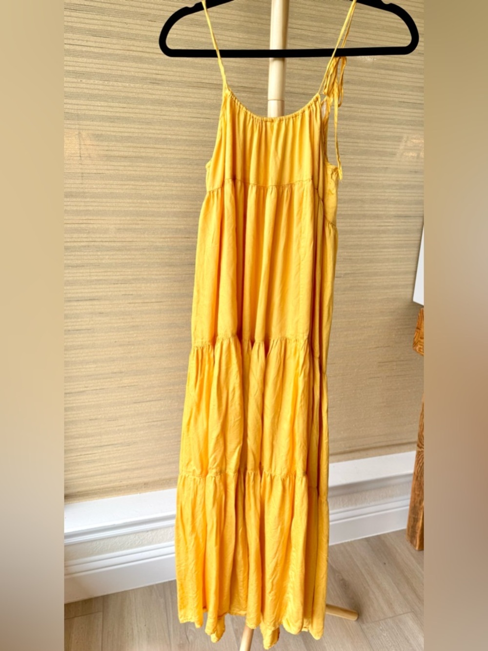 Free People Yellow Lace Trim Tiered Maxi Dress S/P EUC Boho - Picture 7 of 12